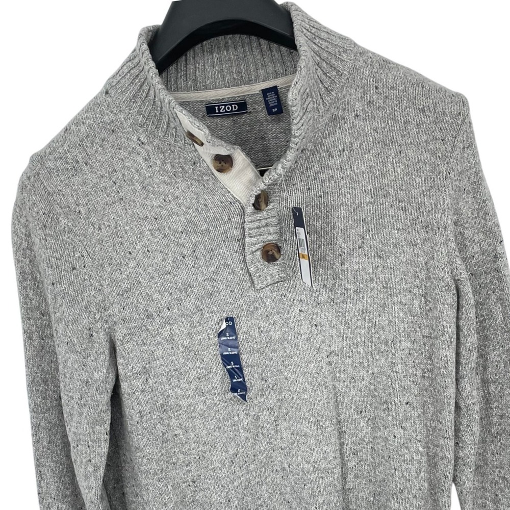 IZOD Mens Quarter Button Up Mock Neck Pullover‎ Sweater Gray - Size S